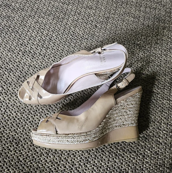 Stuart Weitzman Patent Leather Slingback Woven Wedge Platform Wedges - Picture 9 of 16